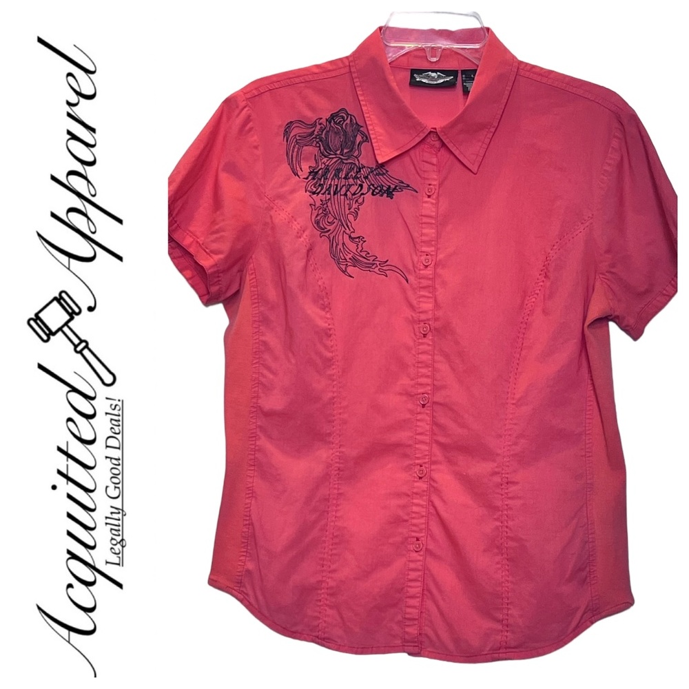 Harley Davidson Embroidered Rose Short Sleeve Shirt